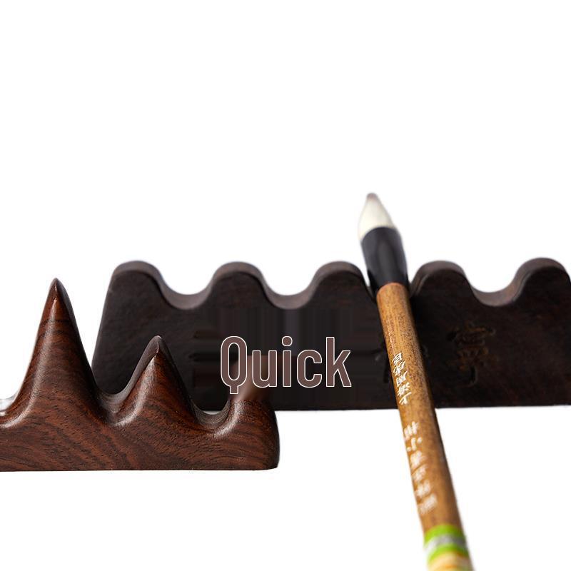 Yubao Pavilion Calligraphy Brush Holder: Ceramic Pen Rest & Solid Wood Stand - Scholar's Creative Pen Hanger, Four Treasures