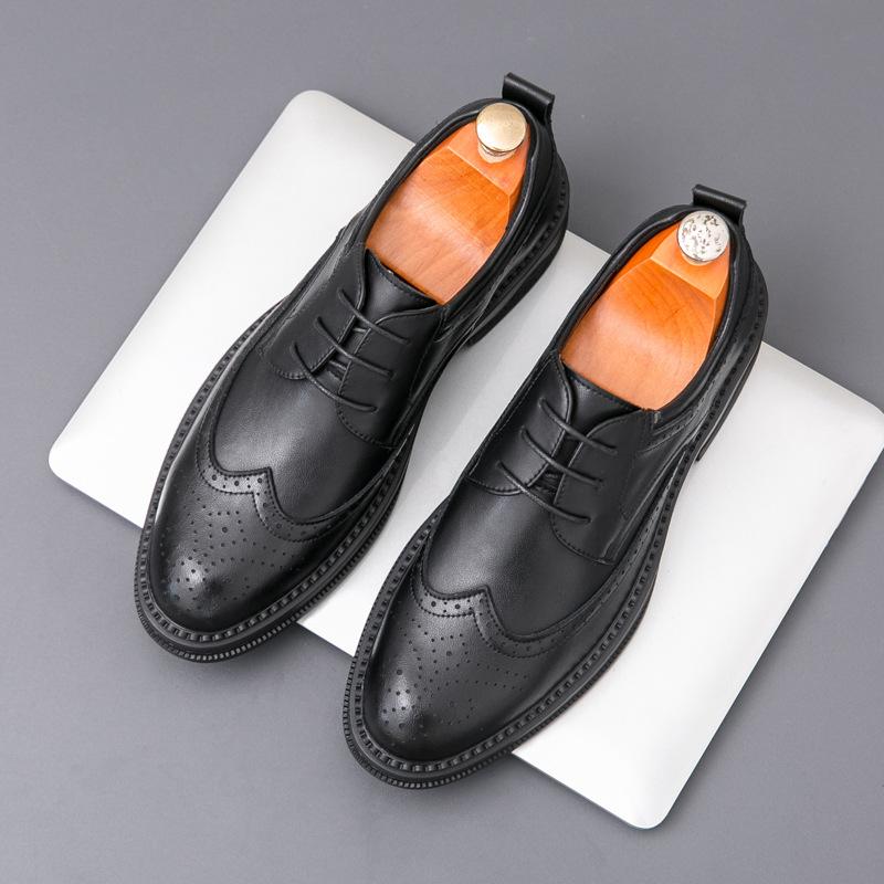 Spring and Autumn Leather Shoes Men's Brock Business Dress Leather Shoes Men's Wedding Groom Shoes