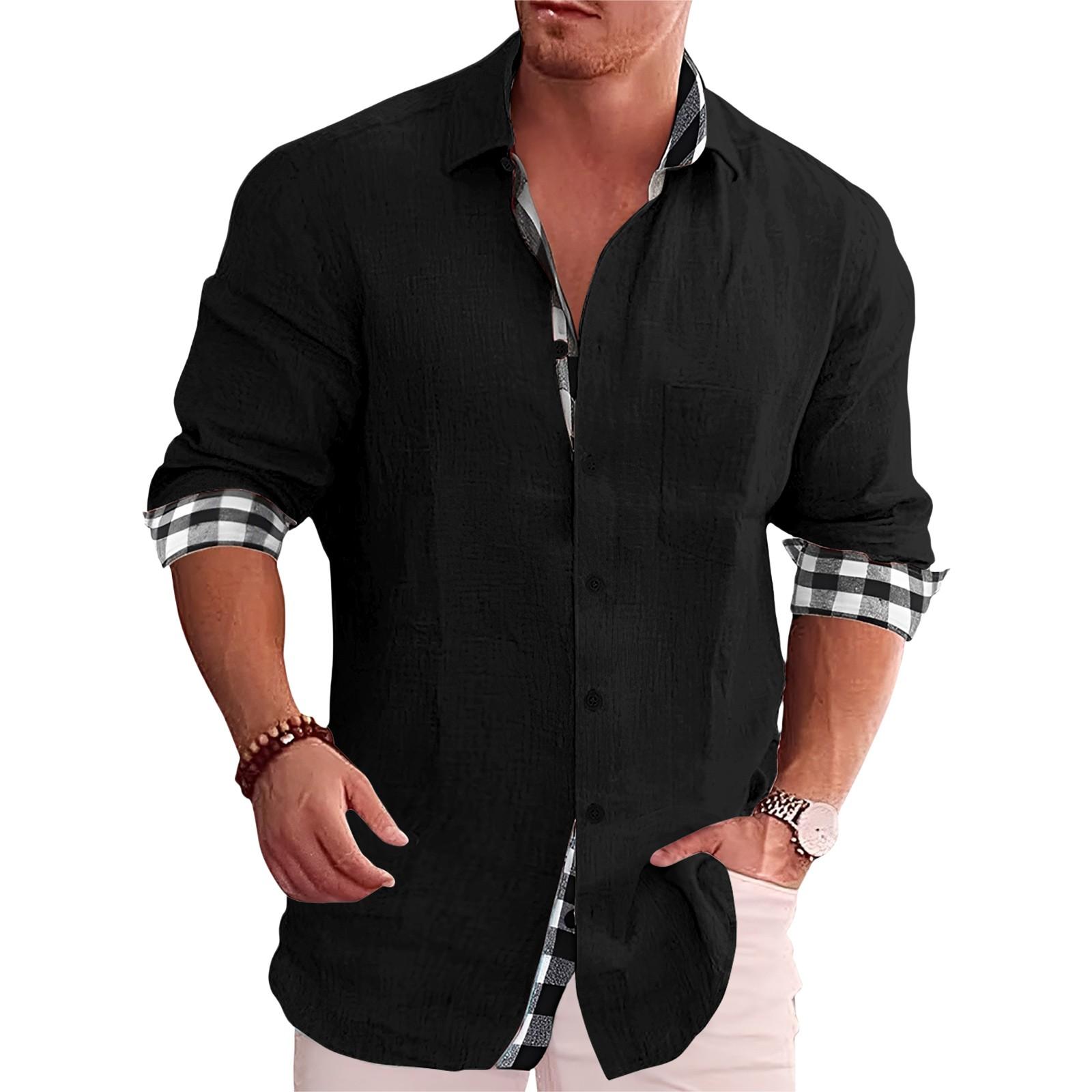 

Men s Loose Classic Lapel Multi-pocket Industrial Work Shirt Top M чёрный
