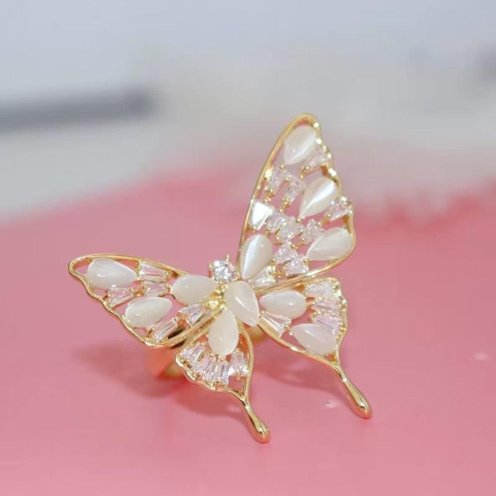 Super Immortal Zircon Butterfly Open Index Finger Ring, Trendy Design Temperament Versatile Index Finger Ring