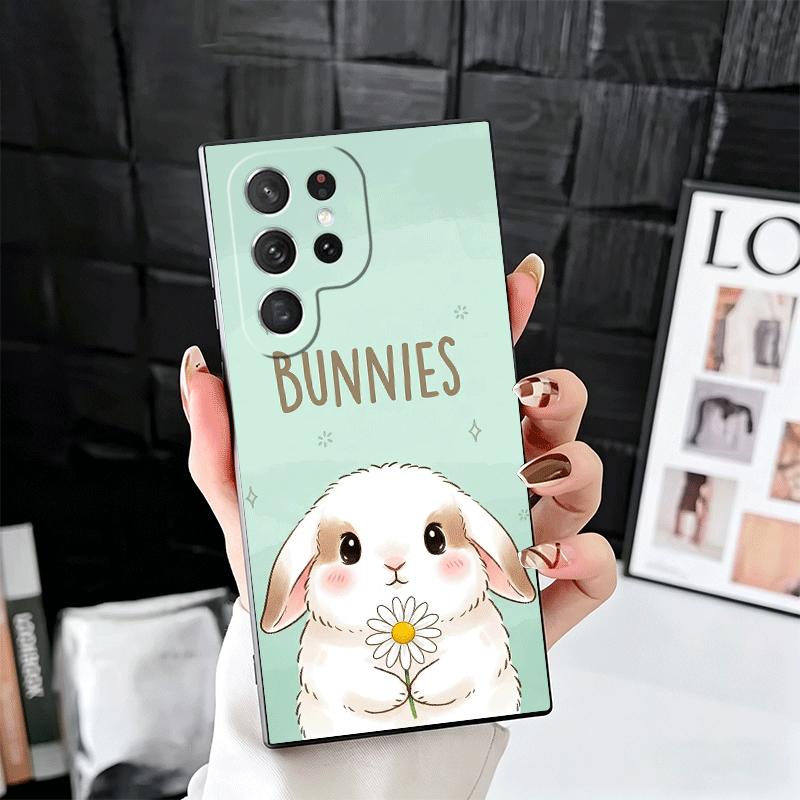 Cute Cartoon Bunny Rabbit Soft Phone Case for Samsung Galaxy S26 S25 Edge S24 Ultra S23 Plus S22 S21 FE S20 Black Cover Back She