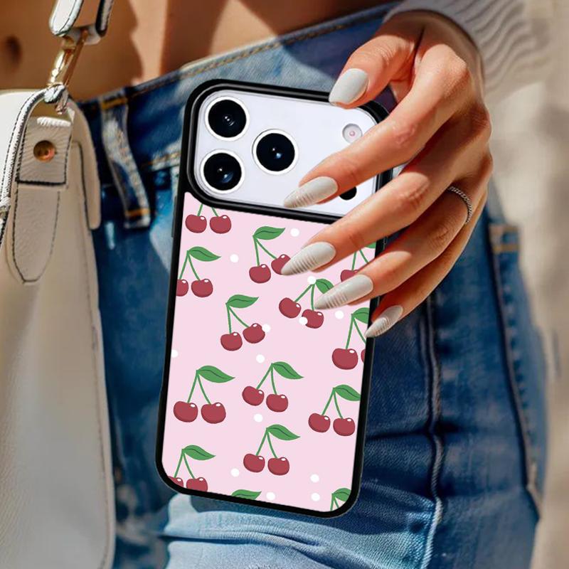 Pink Cherries Cherry Strawberry Phone Case For iPhone 17 Air 14 15 13 12 Max Cover For Apple 16e 11 Pro Max Plus Coque