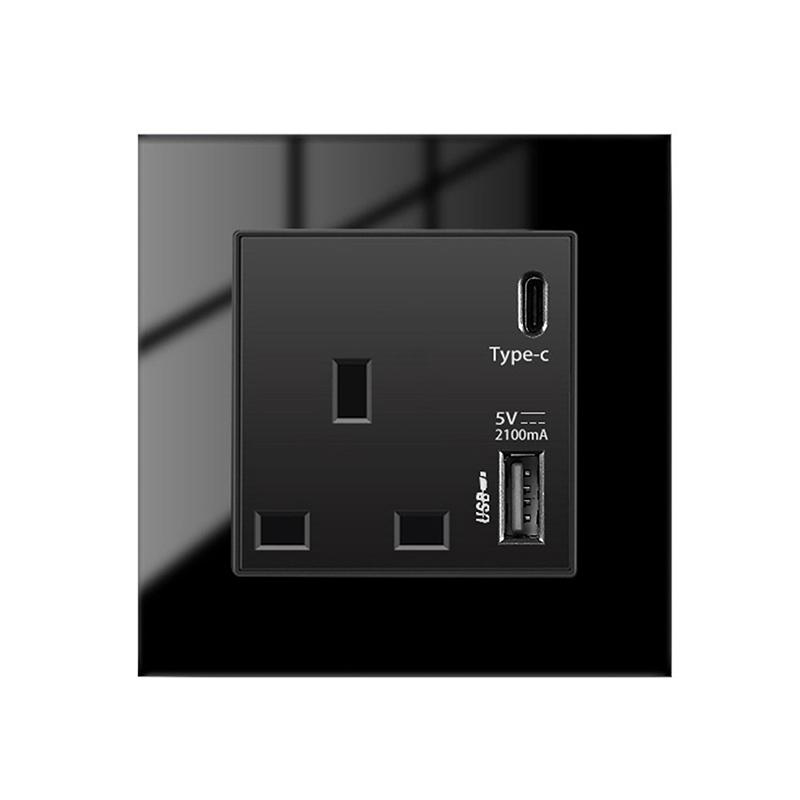 1Pc Power 2100Ma Usb Outlet Fast Charging Panel 86-Type 13A Wall Type C Interface Socket Maximum Voltage 250V For Uk Us Eu