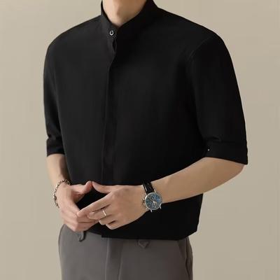 Camisa Masculina de Manga Comprida, Marca Masculina da Moda, Estilo Primavera e Outono, Negócios e Lazer, Não Precisa Passar, Cor Sólida, Camisa de Algodão Puro