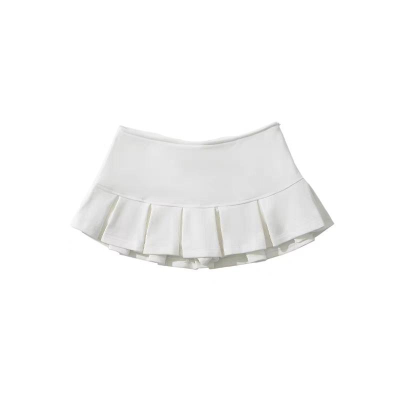 Damen Frottee Stoff Niedrige Taille Y2K Minirock Breite Faltendekoration Hellgrau Volant A Linie Skort Heiß Süß Sommer
