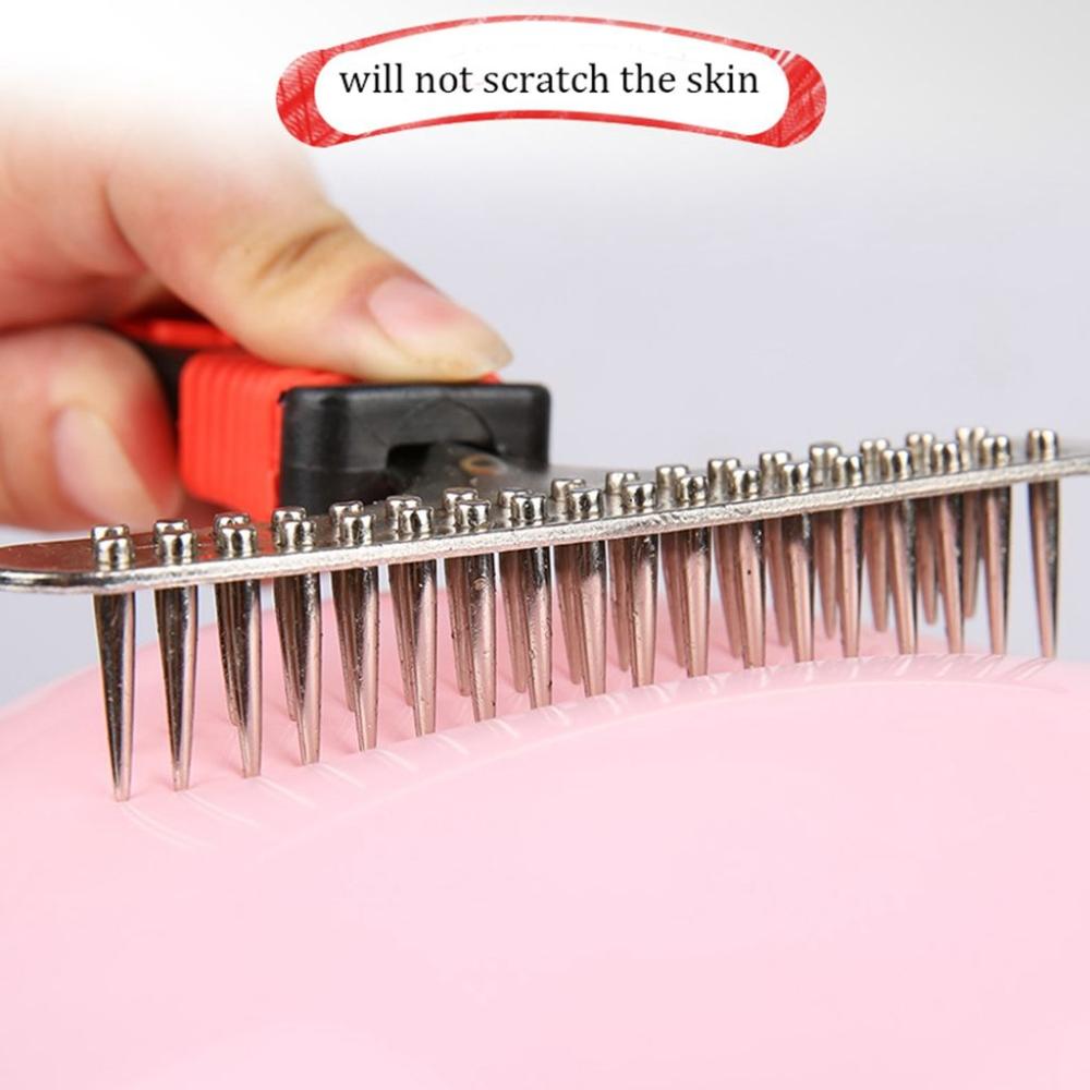 Double Row Pins Stainless Steel Dog Supplies Rake Comb Pet Grooming Comb Fur Cleaning Tool
