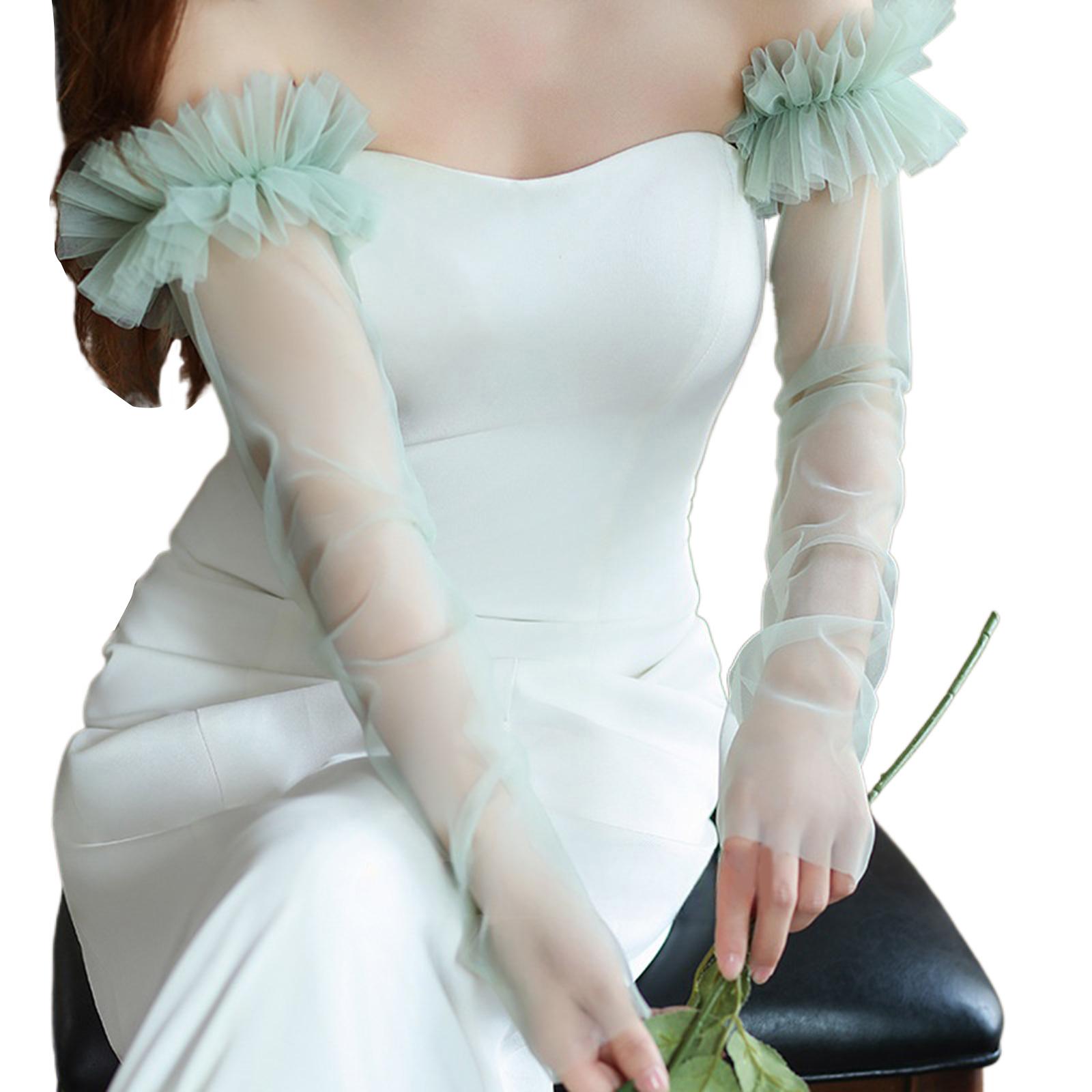 

Довгі прозорі рукавички з вишивкою квітами Весільні рукавички для особливої події Весільні рукавички Аксесуари для вечірки зелений