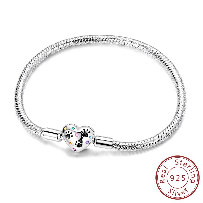 Original Bracelet Bangle 925 Silver Charm Bracelet 17-20CM Love Cross Snake Bone Bracelet for Women Girl DIY Jewelry