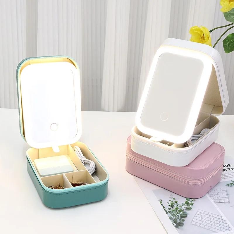 LED-Spiegel Make-up-Aufbewahrungsbox Tragbarer Reise-Make-up-Koffer Kosmetiktasche Großraum-Make-up-Aufbewahrungsbox Make-up-Zubehör