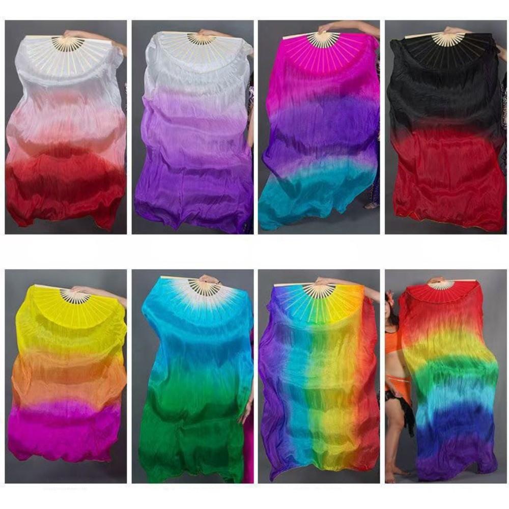 120/150/180cm Gradient Color Dancer Fan Right&Left Hands Practice Long Imitation Silk Fans