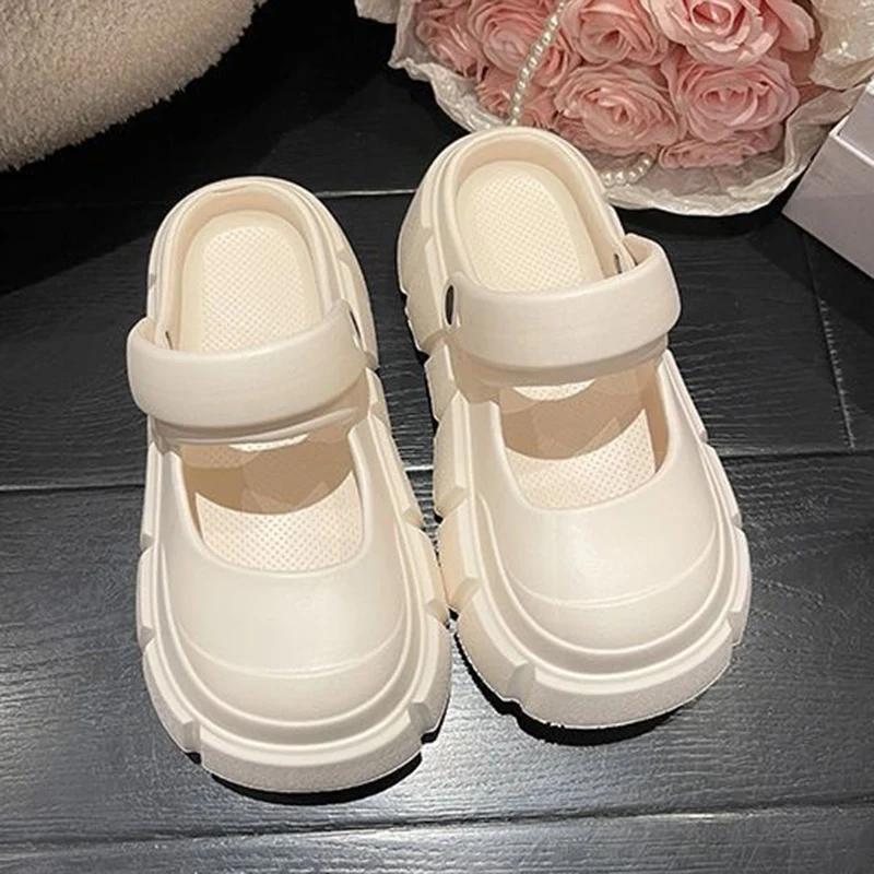 Sandale de vară pentru femei, cu platformă Eva, 2025, la modă, cu vârful închis, antiderapante, papuci de plajă, ușoare, cu talpă groasă, Mary Jane, saboți