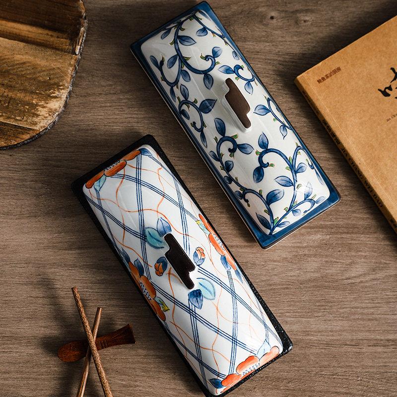 High-end Creative Japanese-style Premium Covered Rectangular Plate,unique Ceramic Sushi and Sashimi Plate for Restaurants Hotel