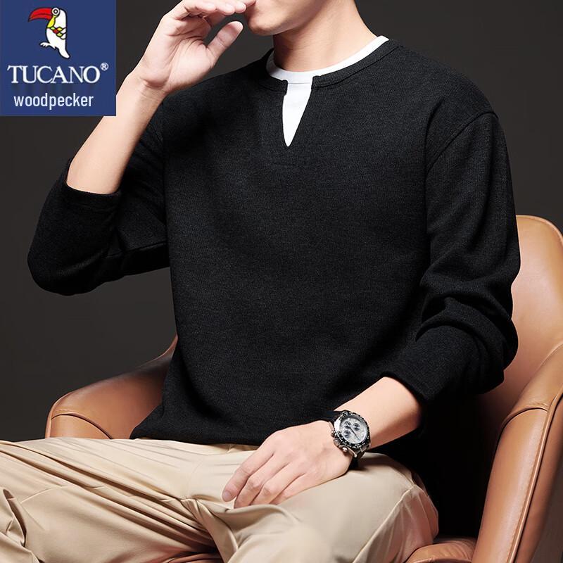 TUCANO Men's V-Neck Faux Two-Piece Long-Sleeve Sweatshirt