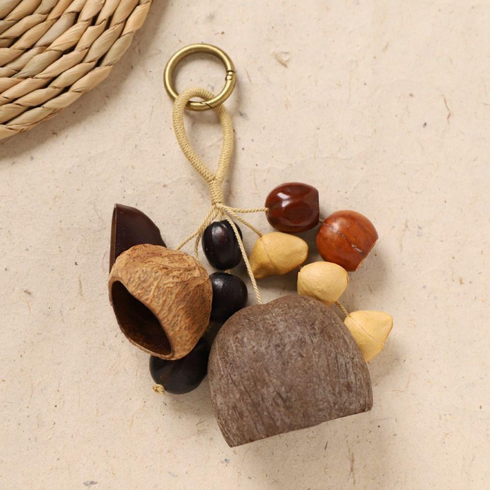 Sound Heal Natural Fruit Shell Keychain Handmade Bohemian Style Hand-Cranked Wind Chime Gift DIY Fruit Shell Wind Chime Ornament
