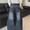 Scythe Design Retro Wide-Leg Dark Blue Jeans for Women
