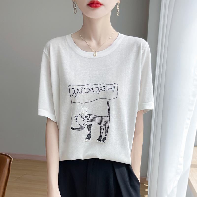 

Бамбуковый джойнт Льняной Круглый вырез Короткий рукав Летний Новый Универсальный Тонкий Трикотажный Топ с рукавом три четверти XL белый