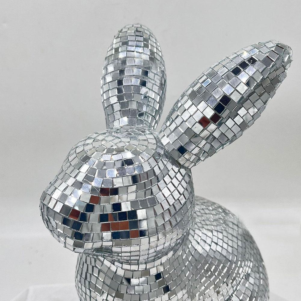 2025 New Easter Decoration Disco Rabbit Prop Silver Foam Animal Rabbit Ball Reflective Gift Mir D0O0