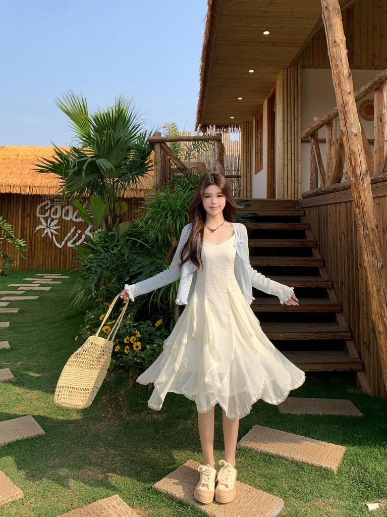 Plus Size Sheer Lace Patchwork Camisole Dress - Women’s Slim Fit Irregular Summer Skirt