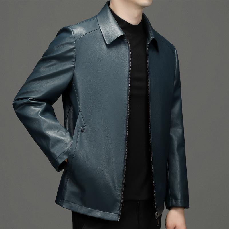 Кожаная куртка с лацканами мужская из натуральной кожи овчины зимняя новая для мужчин — фото 4