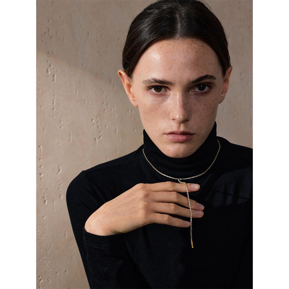 Yhpup Waterproof Shiny Cubic Zirconia CZ Chain Long Drop Necklace for Women Stainless Steel Premium Jewelry Party for Self Gift
