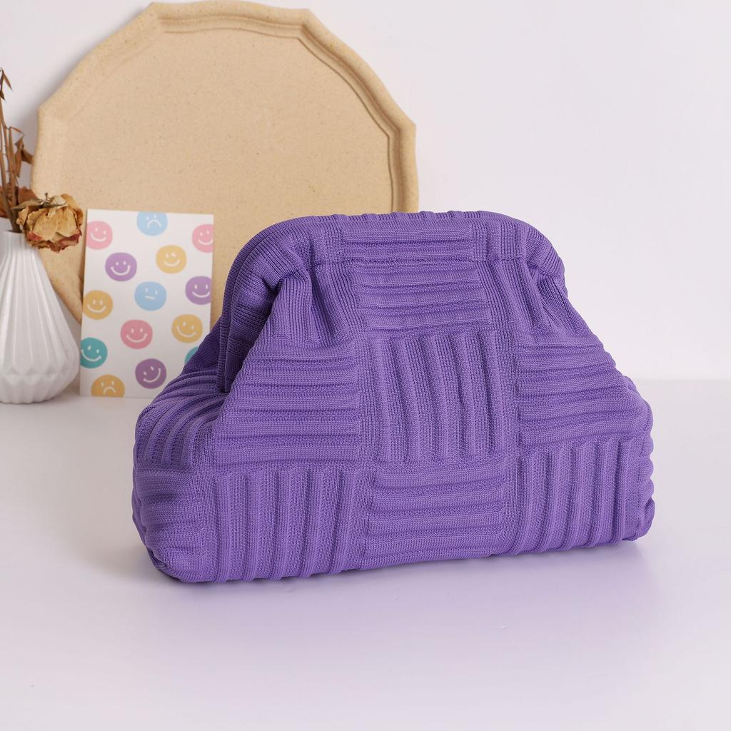 New Knitted Handbag Striped Cloud Large Capacity Daily Versatile Contrasting Color Clip Bag