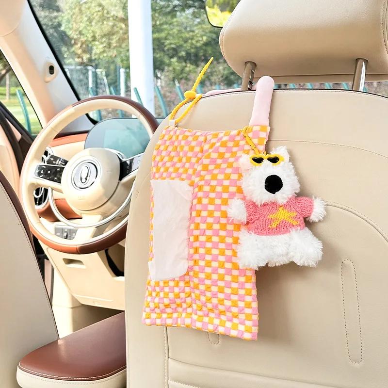 Cartoon Car Tissue Box Creative Internet Red Car Hanging Paper Towel Box Cute Dog Car Tissue Bag Woman