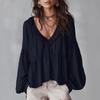 Women S Sweet Ruffled V Neck Puff Sleeve Loose Blouse For Spring Summer