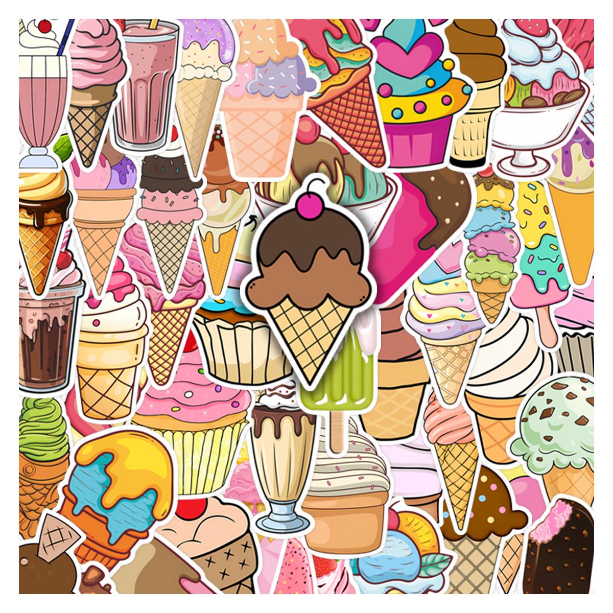 Cute Ice Cream-Themed Waterproof Stickers: 50-Pack for Journals & Notebooks