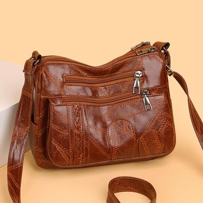 Women's Bag Crossbody Bag Fashion Multi-layer Soft Leather Patchwork Women Middle-aged Mother Single Shoulder Crossbody Bag