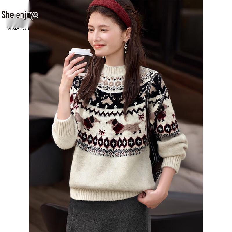 Women's Fair Isle Jacquard Round Neck Knit Sweater