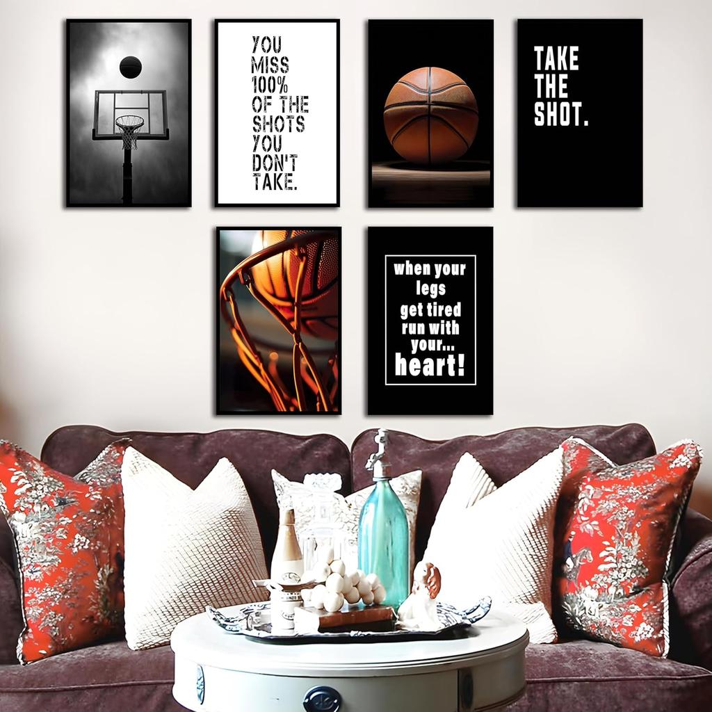 Basketball Canvas Wall Art Pirational Sport Theme Painting Picture Wall Decor Black White Basketball Motivational Quotes Poster Print Artwork for