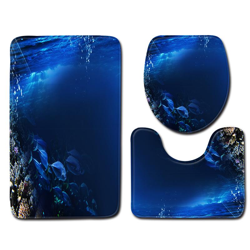 Sea World Bathroom Floor Mat Toilet Three-Piece 3D Bathroom Mat