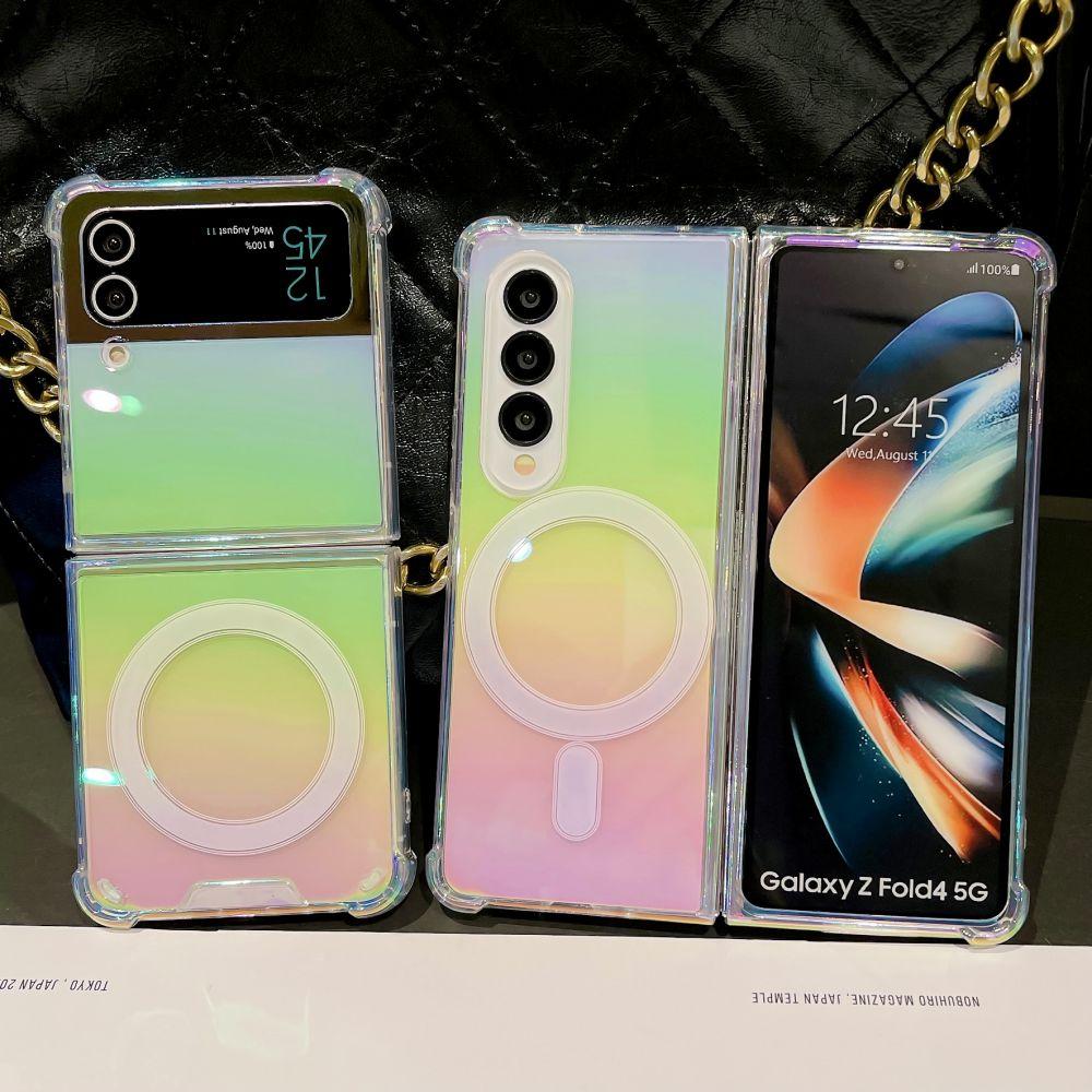 Luxury Laser Transparent Hard Case for Samsung Galaxy Z Fold 6 5 4 3 Z Fold4 Magsafe Case Shockproof Wireless Charging Magnetic Cover