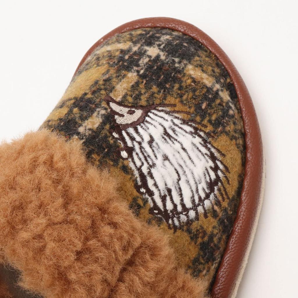 LISA LARSON Checkered Fur Hedgehog Slippers Nordic Style Lisa Larson Room Shoes for Women and Size [Cute Men] (Brown, M)