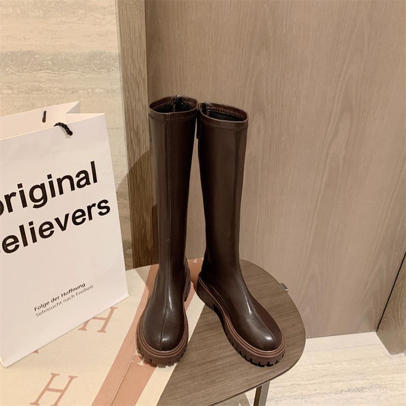 Boots Women's 2025 Autumn and Winter Heightening Knight Boots Martin Elastic Skinny Boots Thick-soled Long Tall Boots Skinny