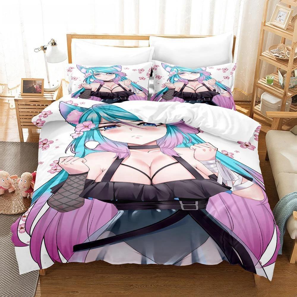 3D Anime Sexy Girls Silvervale VTuber Bedding Set Single Twin Full Queen King Size Bed Set Adult Kid Bedroom Duvet cover Sets