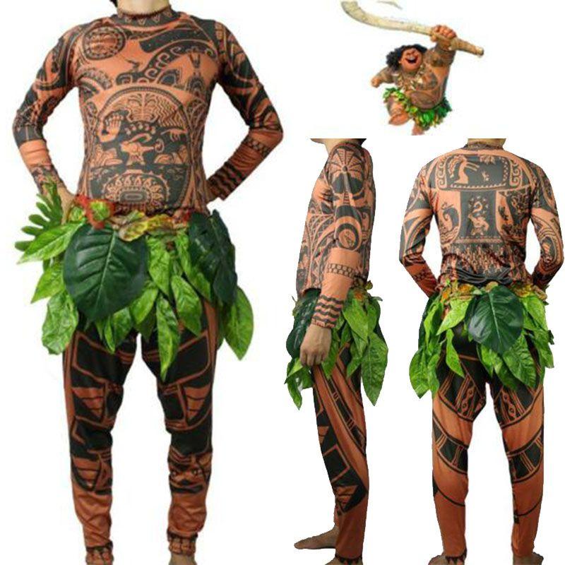 Prodyšný kostým Moana Maui s tetováním pro dospělé a děti s realistickým tetováním