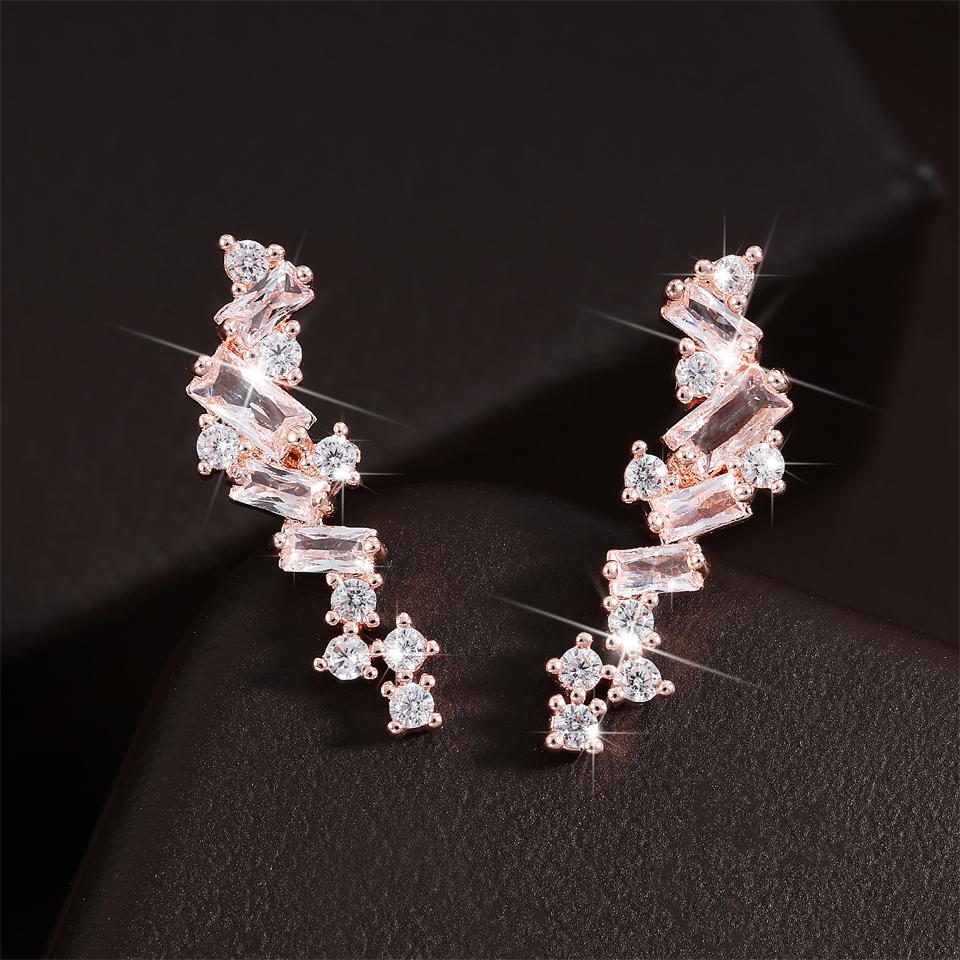 ZAKOL Simple Geometric Zirconia Climb Stud Earrings for Women Shiny Crystal CZ Bridal Wedding Zircon Wholesale