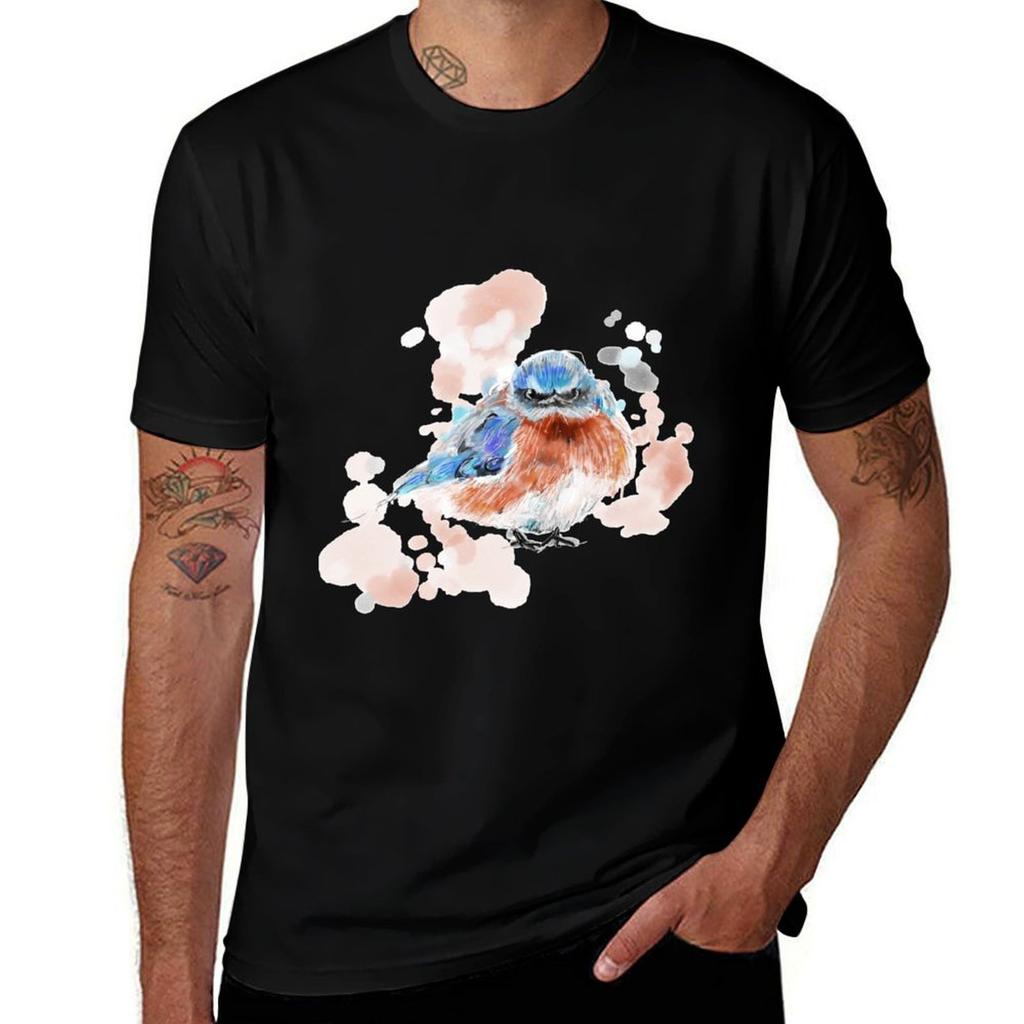 Blue And Red Watercolour Bird Tshirt Tough Fabric Work Tee Tshirt