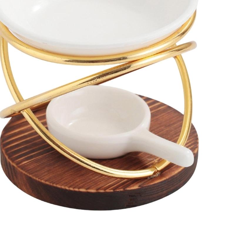 Wax Melt Warmer With Wood Base Candle Holder Large Capacity Essential Oil Burners For Aromatherapies And Relaxation