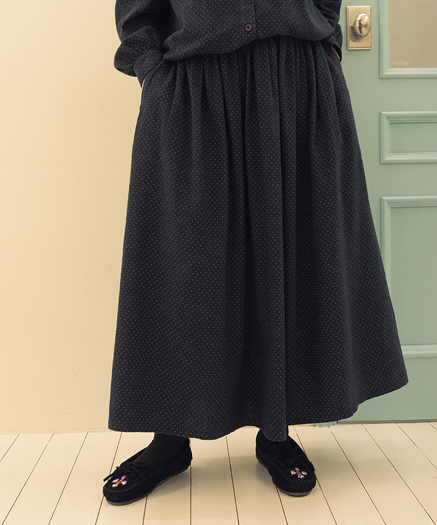Chikita Dot Napping Shirred Flare Skirt Navy 251014Nv