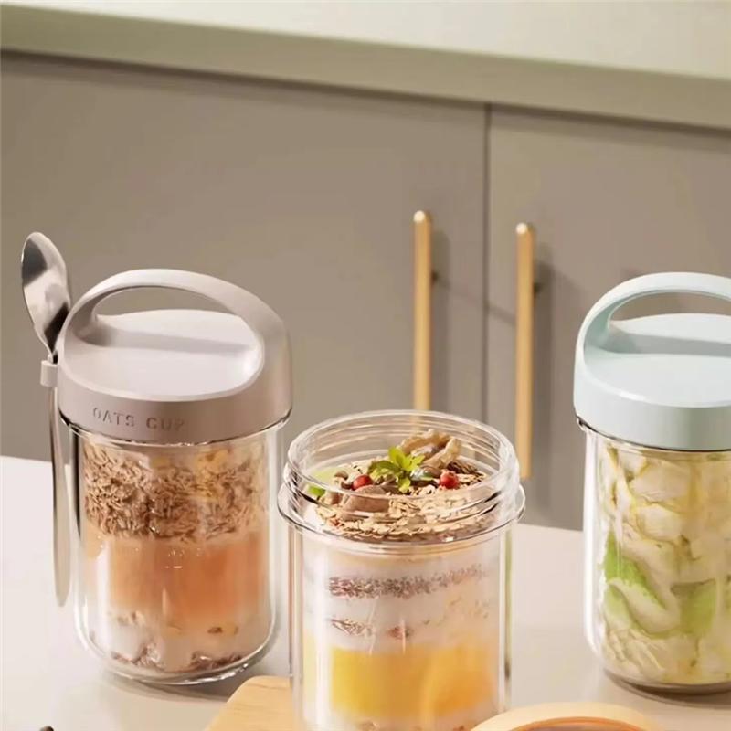 

Promotion! Portable Breakfast Cup With Spoon - Food Grade Oatmeal Yogurt Salad Cup, Sealable Lid, Easy Clean, Ideal For Milkshak 50ml