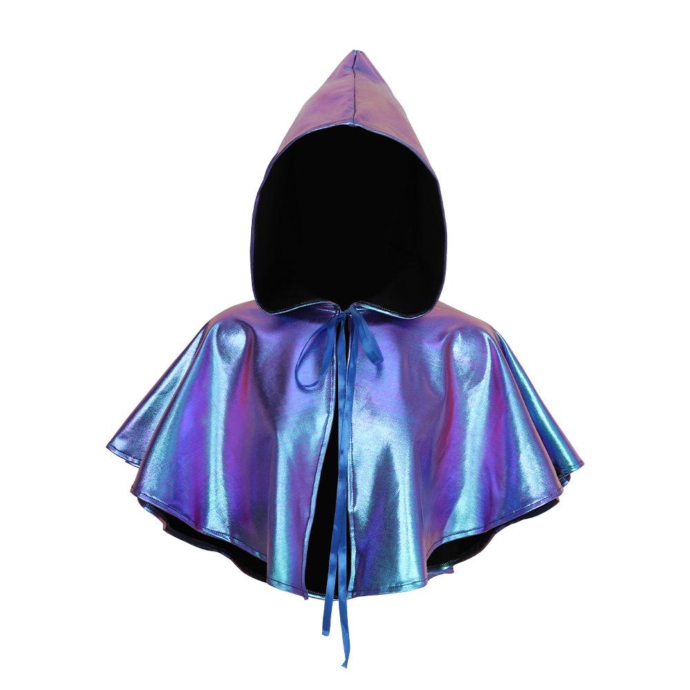 Halloween Hooded Cape Laser Blue Vampire Cosplay Sunscreen Suit Glossy Shawl Dopamine Show