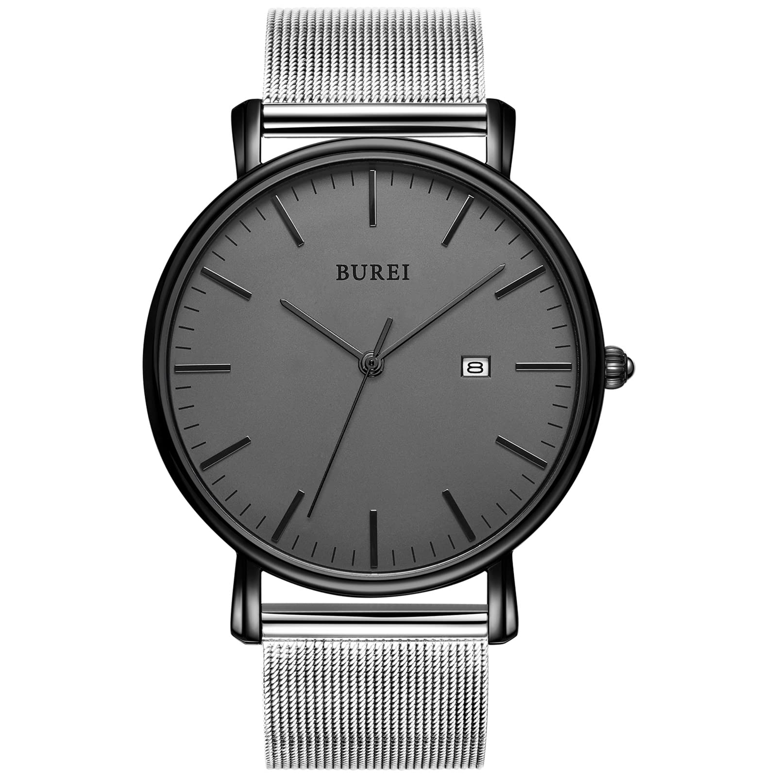 

[BUREI] Men s Watch, Simple, Stylish, Popular Brand, Ultra-thin, Lightweight, Analog Watch, Business, Waterproof, Quartz, Men s Wristwatch, Black-Gray