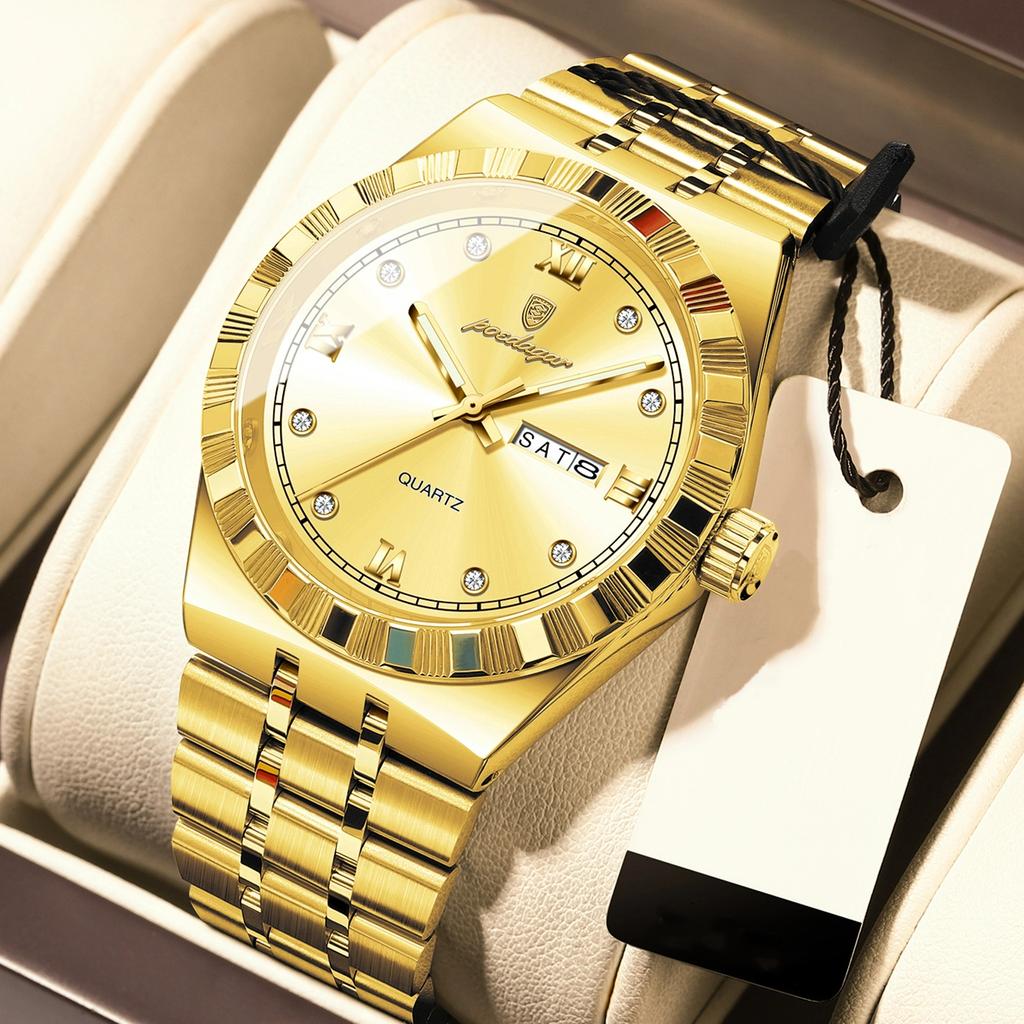 POEDAGAR Original Military Man Wristwatch Quartz Week Date Watch For Men Waterproof Luminous Stainless Steel Men's Watches