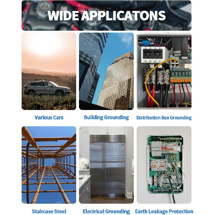 6 PCS Universal Automotive Braided Copper Ground Strap, 12 Inch Engine Ground Strap Kit With Terminal Plugs, Copper Tinned Ground Strap Wire For Most