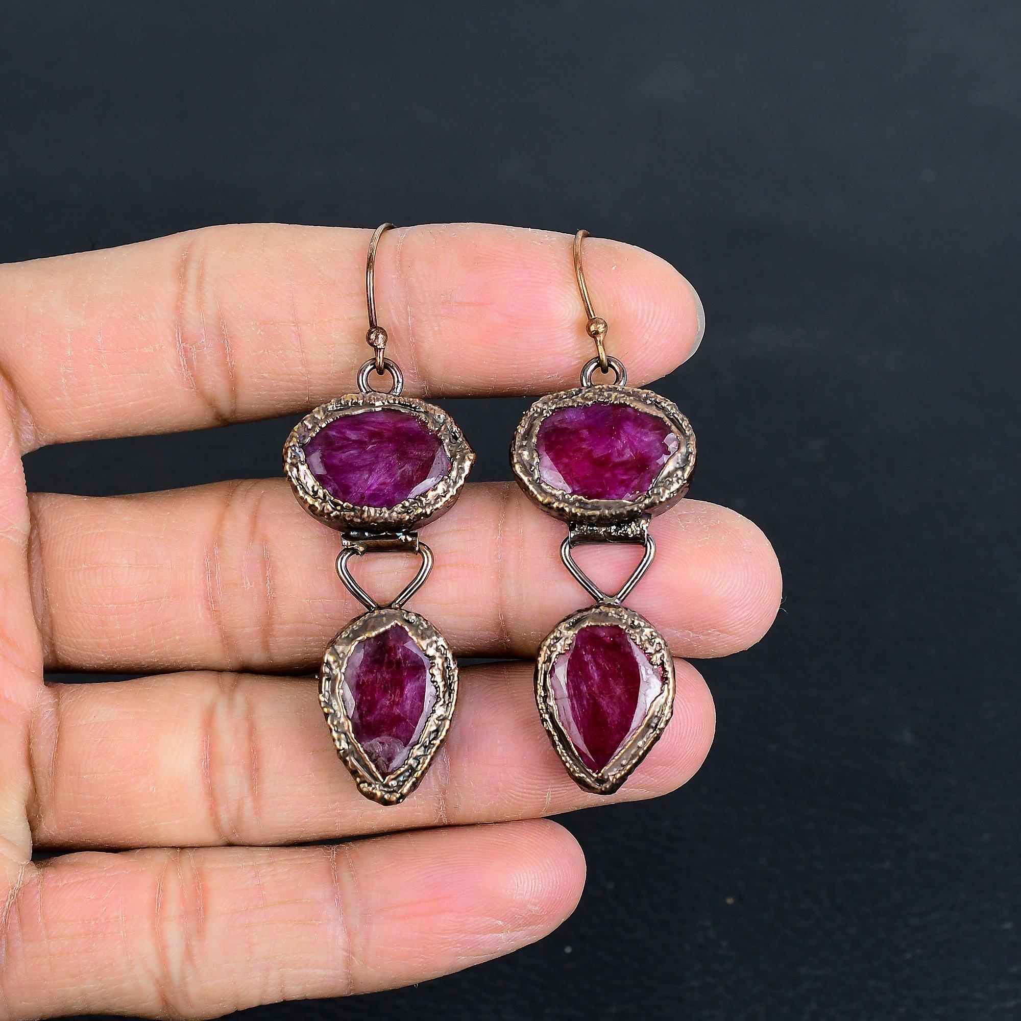 

Серьги из электроформированной рубиновой меди, Ювелирные изделия из драгоценных камней ручной работы, Подарки для жены, Совершенно новые серьги 2.55 Inches