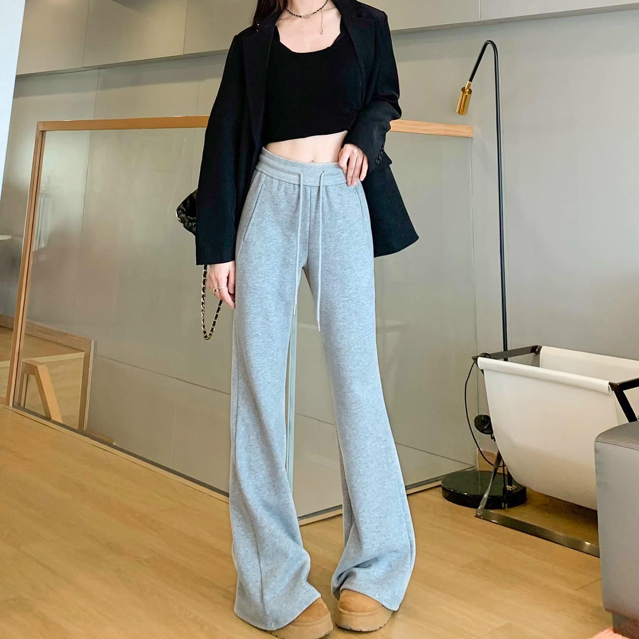 

Women s Gray Slightly Spicy Fleece-Lined Micro Flare Joggers - Spring/Autumn/Winter 2024 Casual Sweatpants L