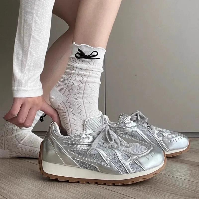 Модные сетчатые кроссовки на полой платформе для женщин — фото 9