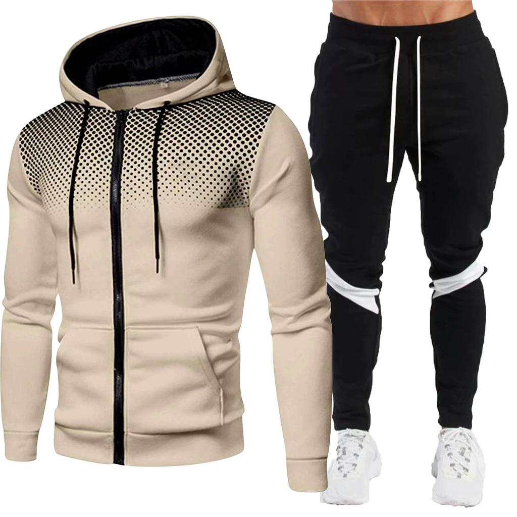 Sports Striped Suit Men's Casual Loose Fit European Hoodie Set